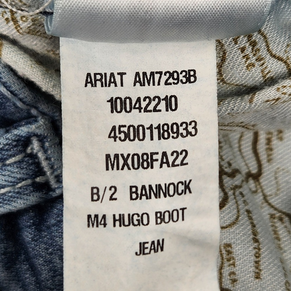 Ariat M4 Hugo Jeans Mens 38x32 Blue Medium Wash Relaxed Boot Cut Denim Workwear - Picture 12 of 16